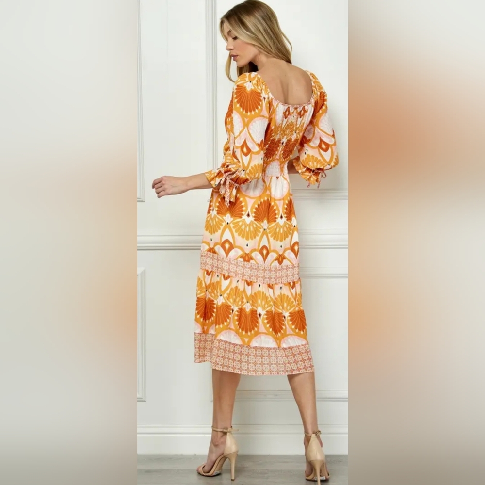 Orange Patterned Women's Dress - Picture 5 of 6